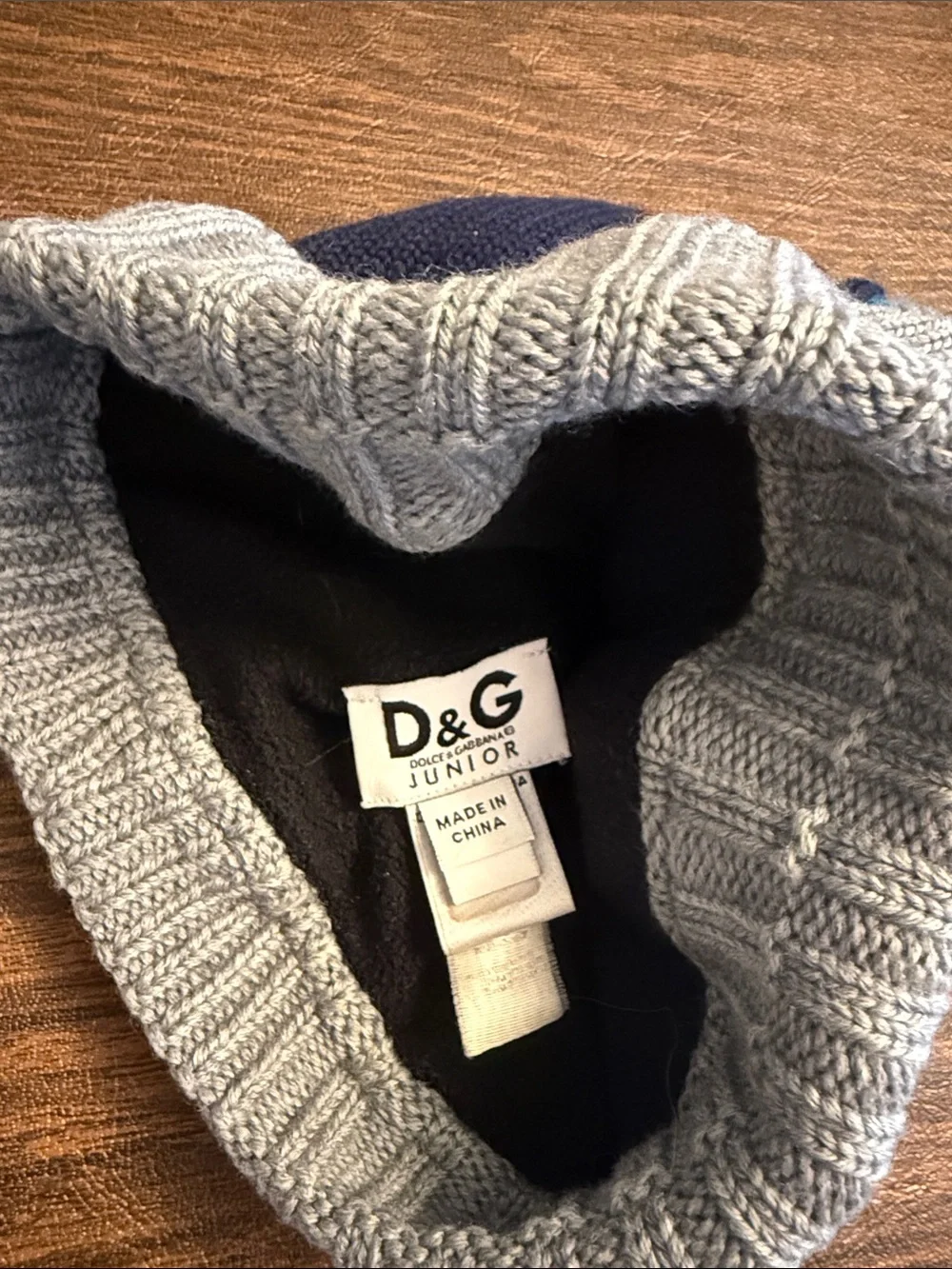D&G Grey, Navy & Teal Accent Kids Knit Beanie